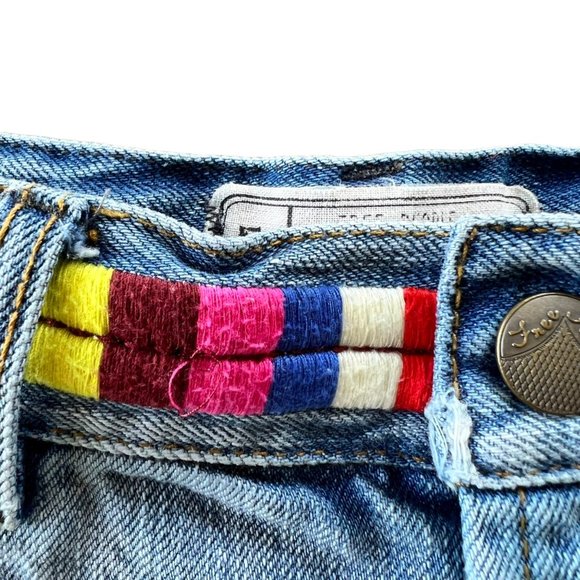 Free People Light Wash Boho Embroidered Eliot Denim Shorts - Picture 3 of 7